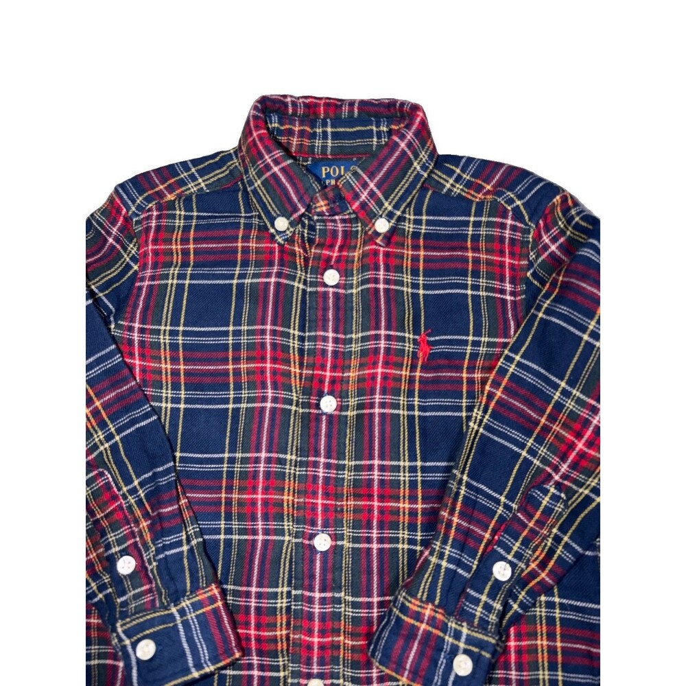 Polo Ralph Lauren Boys 2T Navy Red Tartan Plaid Cotton Button Down Shirt